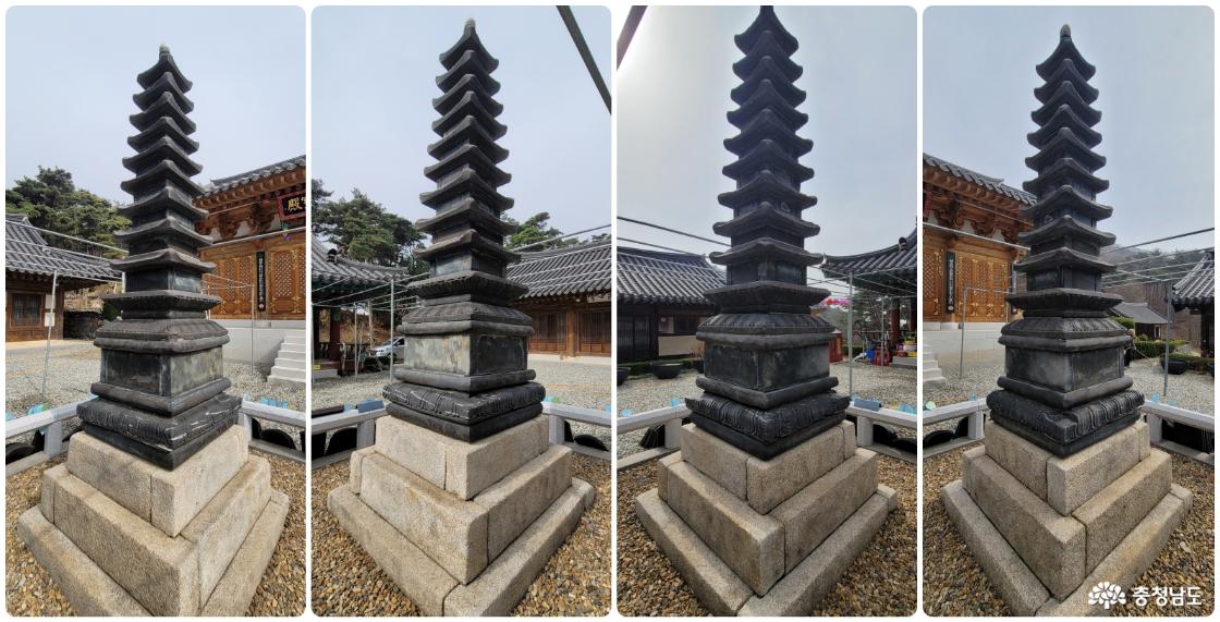 천년고찰 아산 세심사 다층탑 탑의 정면에서 오른쪽으로 회전>