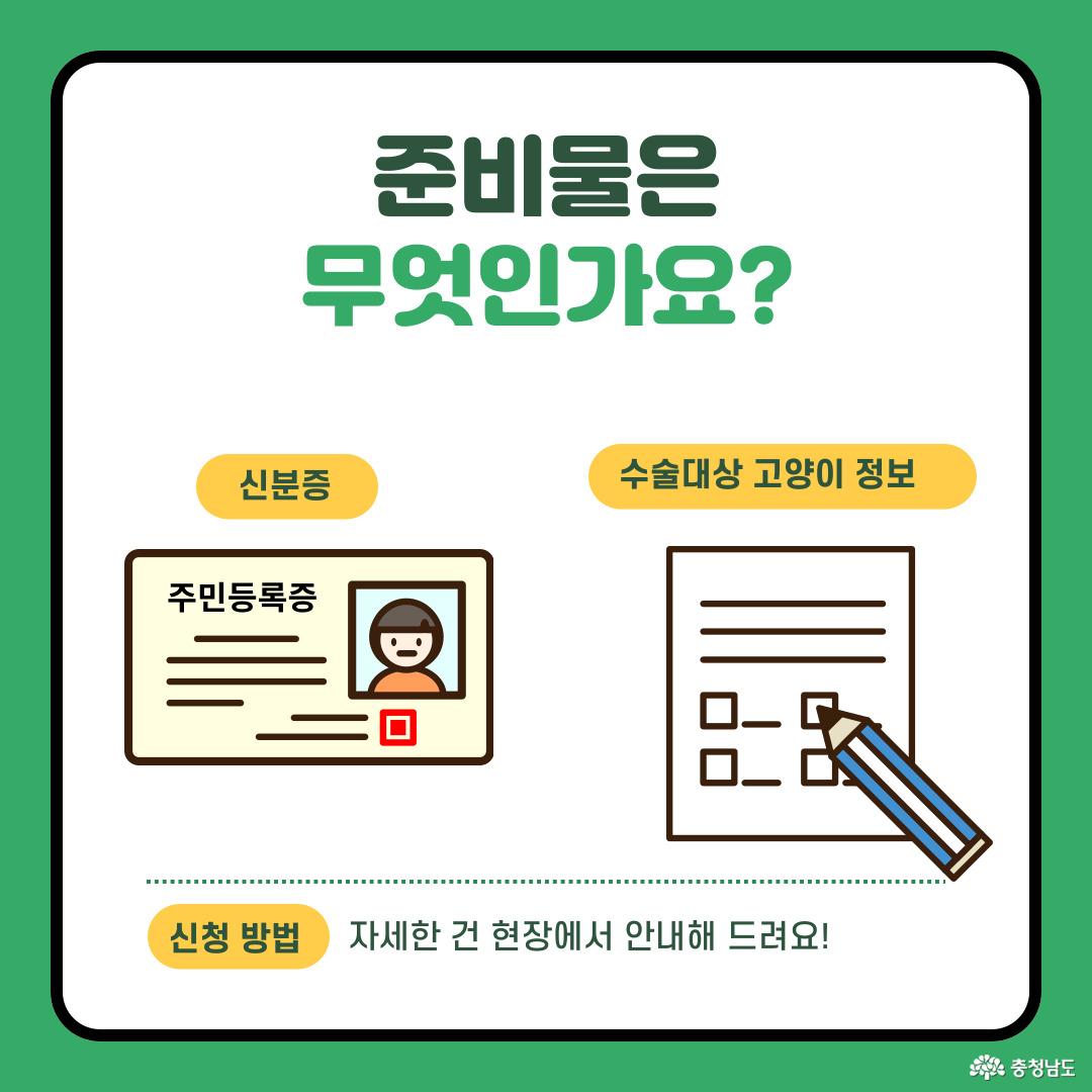 신분증과 고양이 정보 정도만 준비하시면 돼요.