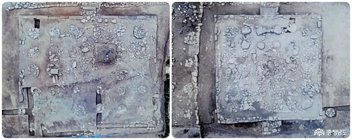 왕실사찰 천흥사지 2차발굴지 1호(좌), 2호 건물