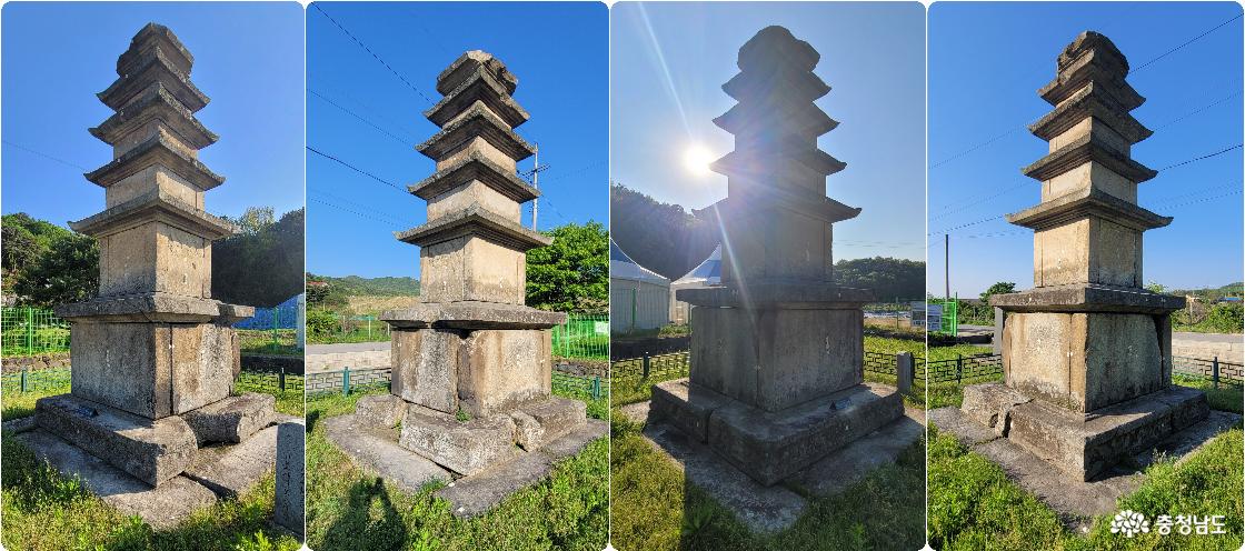 왕실사찰 천안 천흥사지 5층석탑 사면모서리. 좌부터 반시계방향.