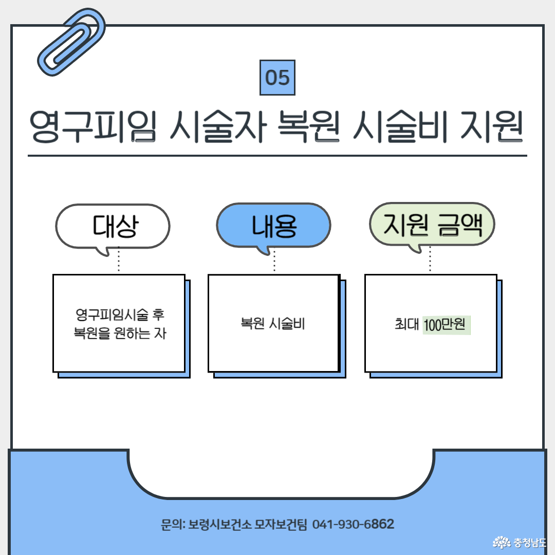 2025년 보령시 영구피임 시술자 복원 시술비 지원 안내
