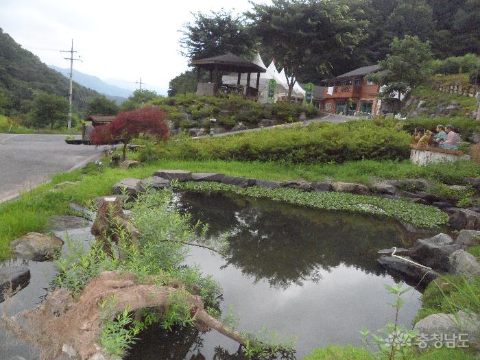 칠갑산 산꽃마을 입구에서 바라본 산림문화회관