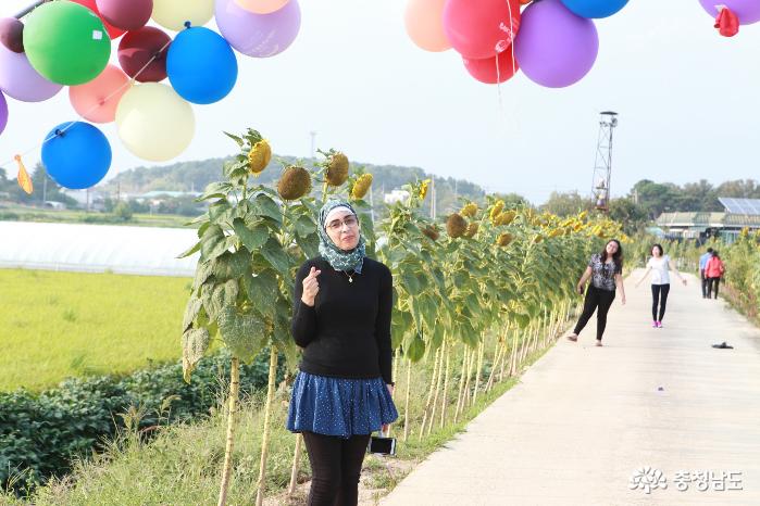해바라기 꽃길 앞에서 - 모로코 여학생